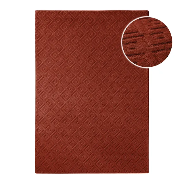 weconhome-kurzflor-teppich-castello-two-schurwolle-kaminrot-handgewebt image 1