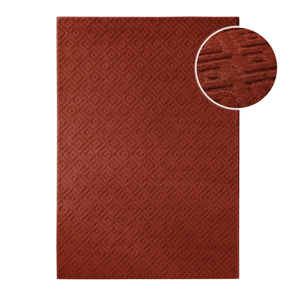 weconhome-kurzflor-teppich-castello-two-schurwolle-kaminrot-handgewebt image 1