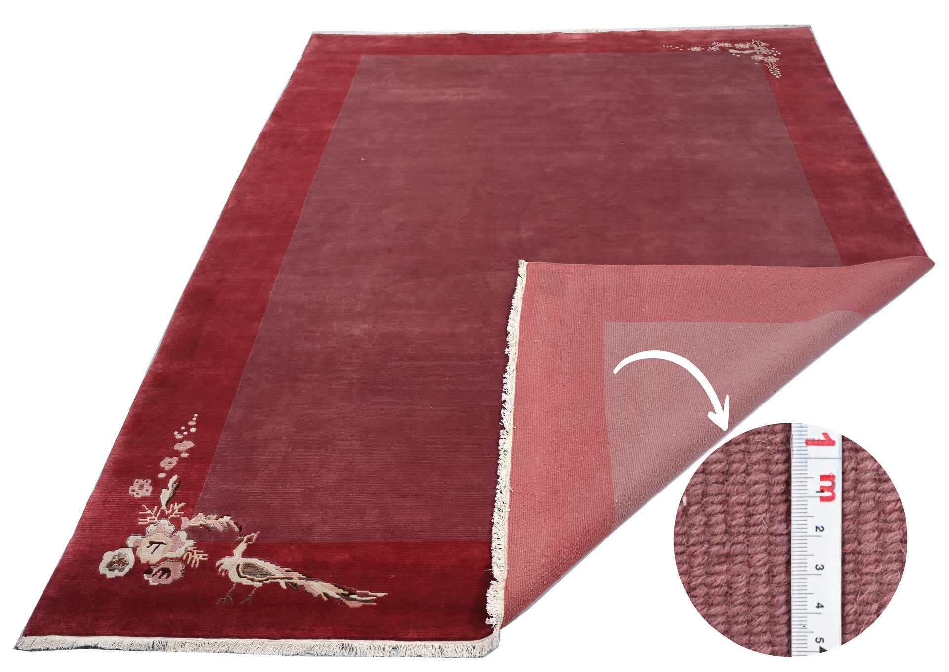 weconhome-retro-tibeter-teppich-red-berry-handgekn-pft-mit-bord-re image 2