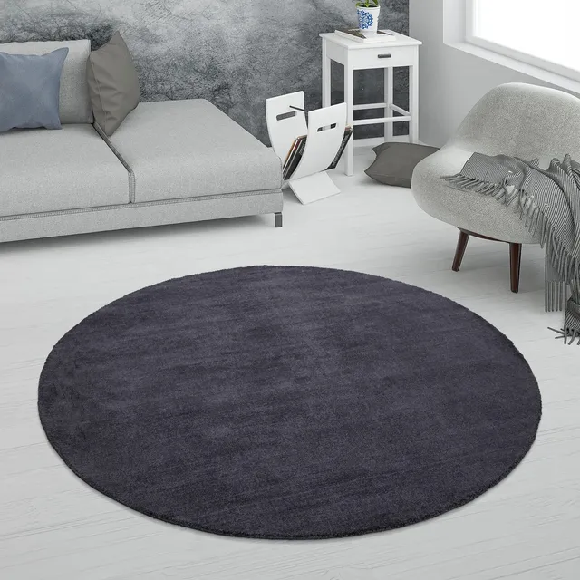 paco-home-kurzflor-teppich-handgewebt-einfarbig-rund-160-cm-anthrazit image 1