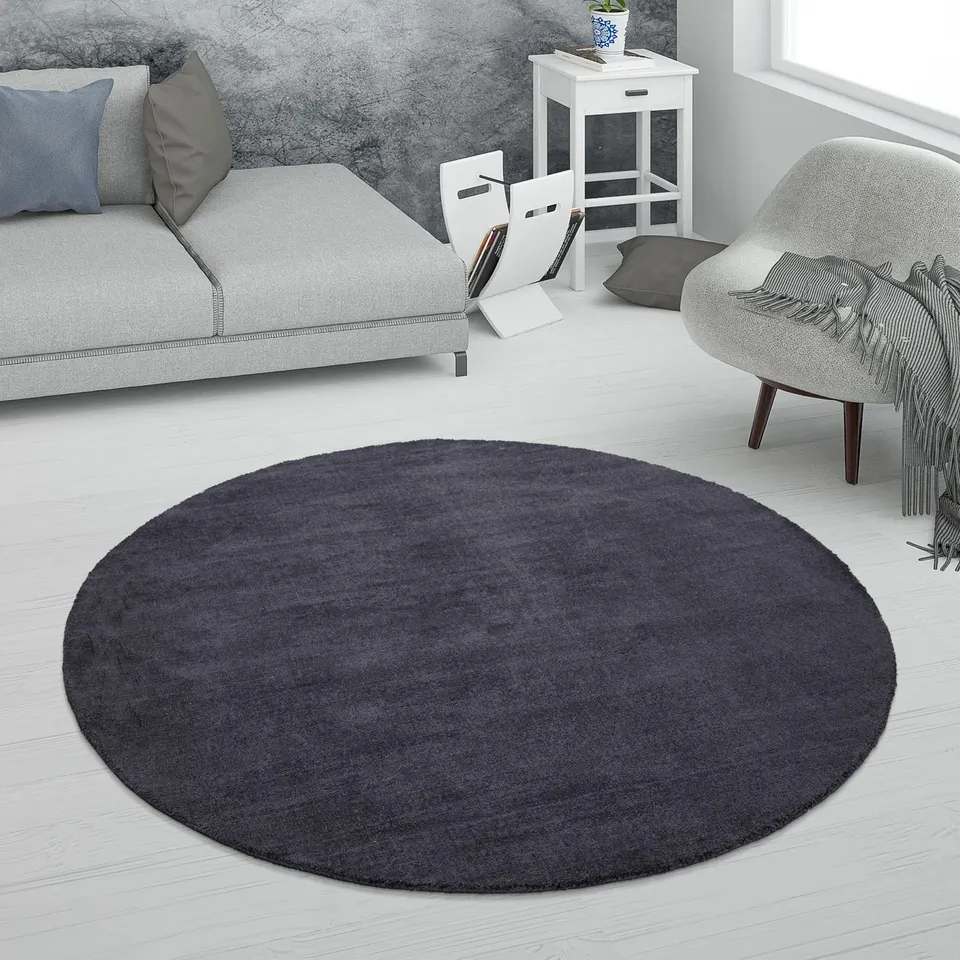paco-home-kurzflor-teppich-handgewebt-einfarbig-rund-160-cm-anthrazit image 1