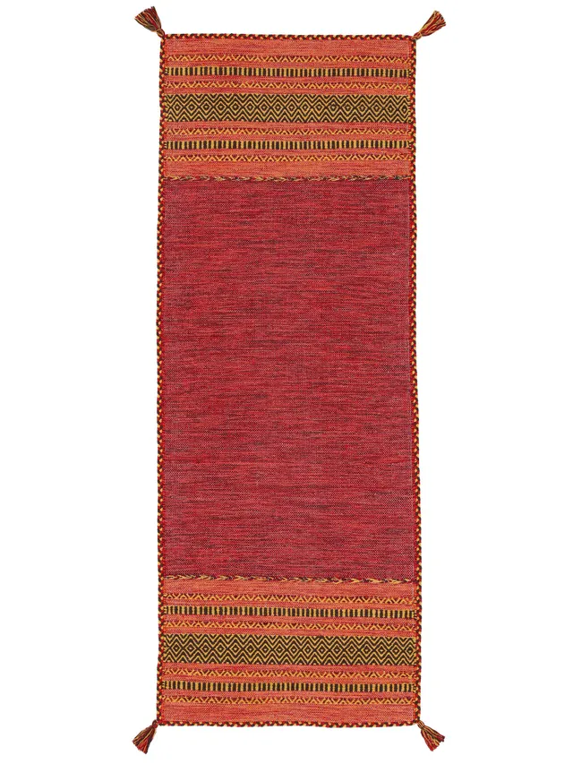 carpetfine-kelim-azizi-l-ufer-baumwolle-rot-80x500-cm image 1