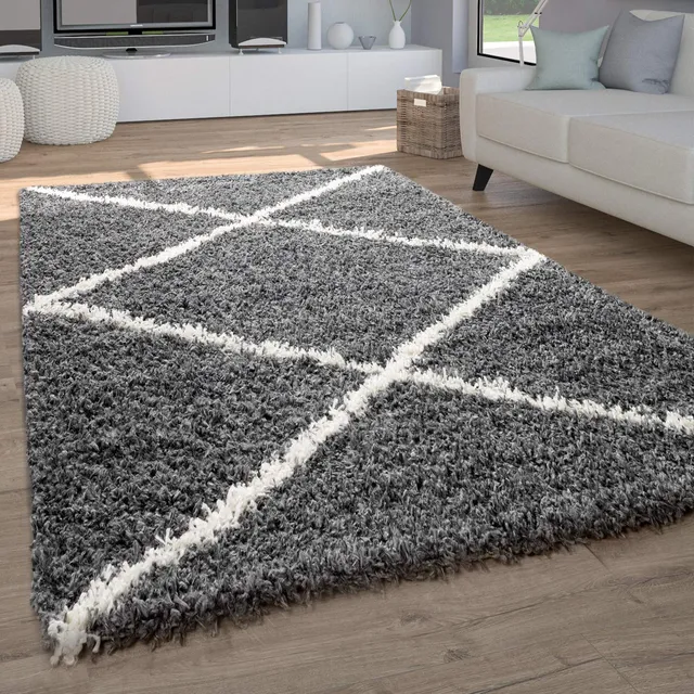 paco-home-shaggy-plus-hochflor-teppich-140x200-cm-anthrazit-rautenmuster image 1