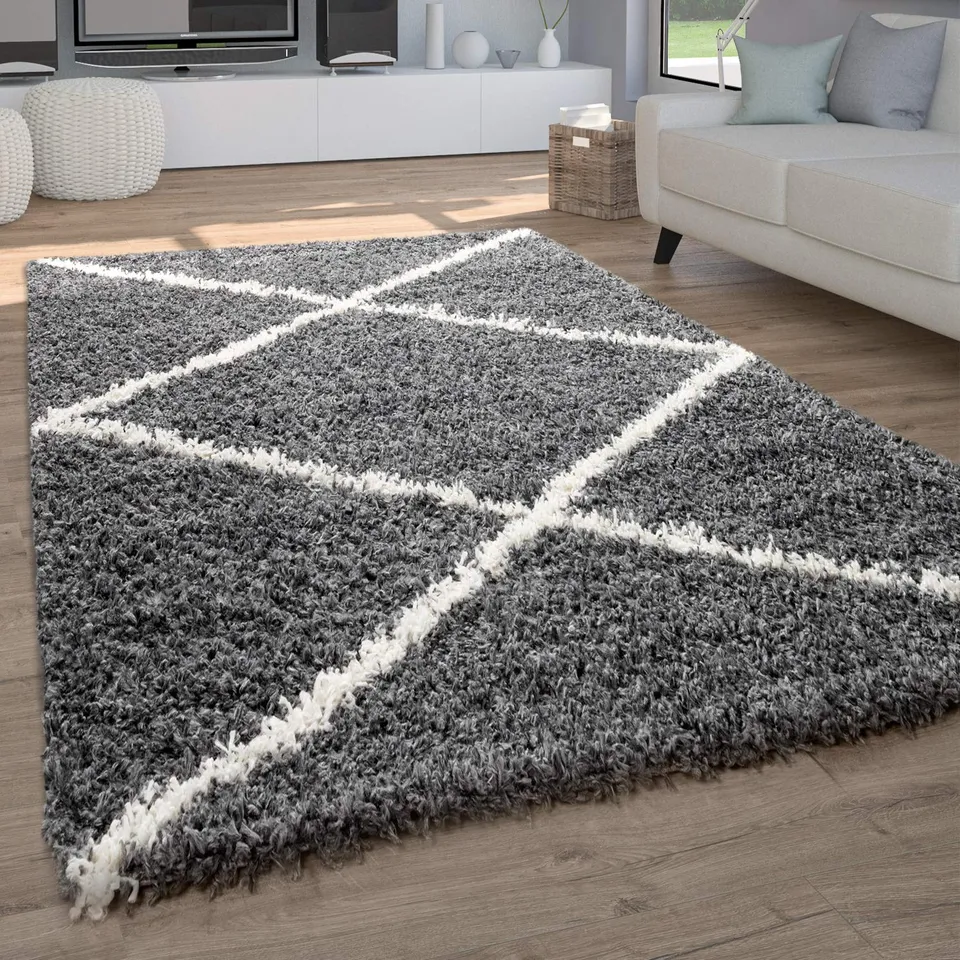 paco-home-shaggy-plus-hochflor-teppich-140x200-cm-anthrazit-rautenmuster image 1