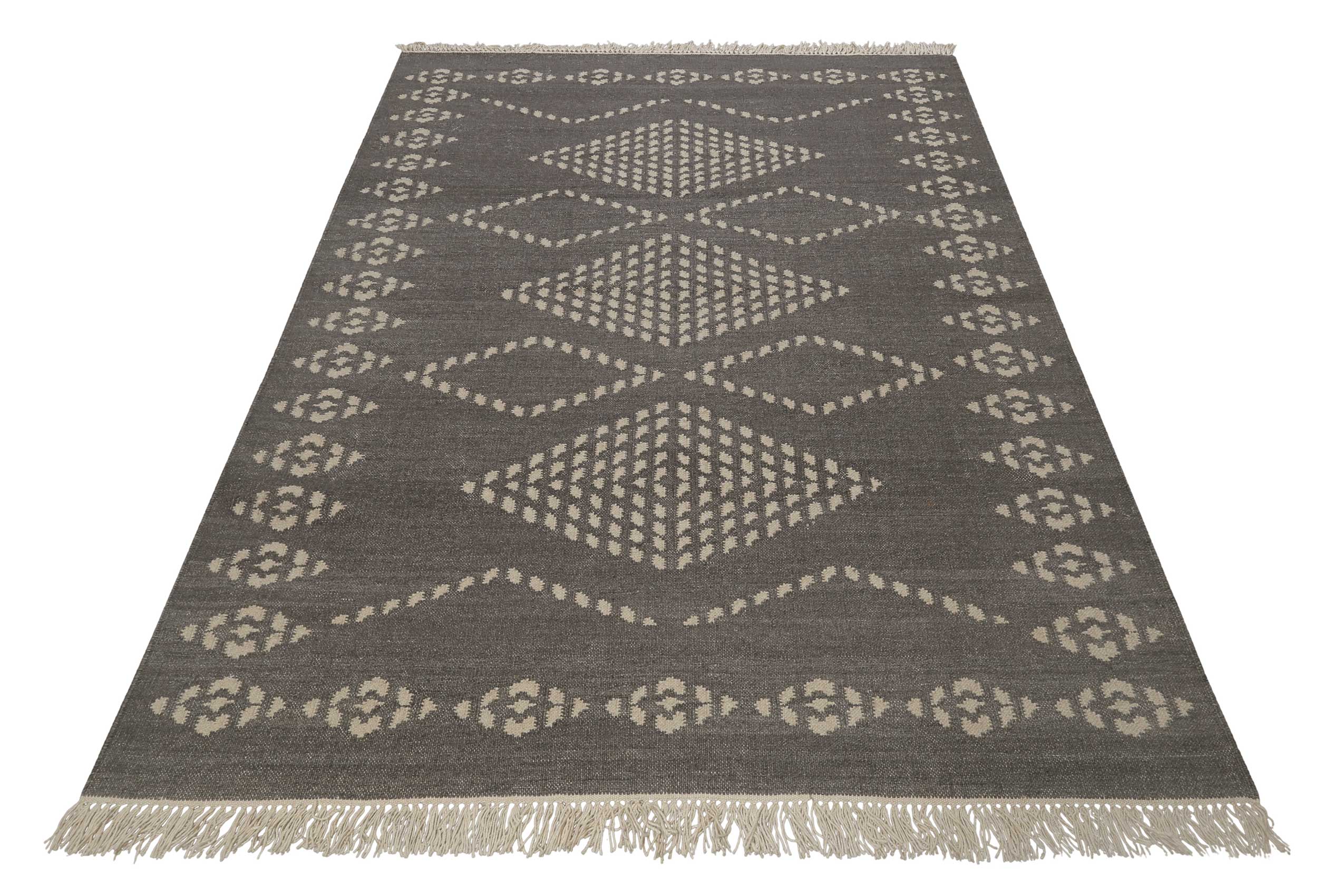 weconhome-green-looop-kelim-teppich-belmont-dunkelgrau-100-wolle-handgewebt-80x1 image 3