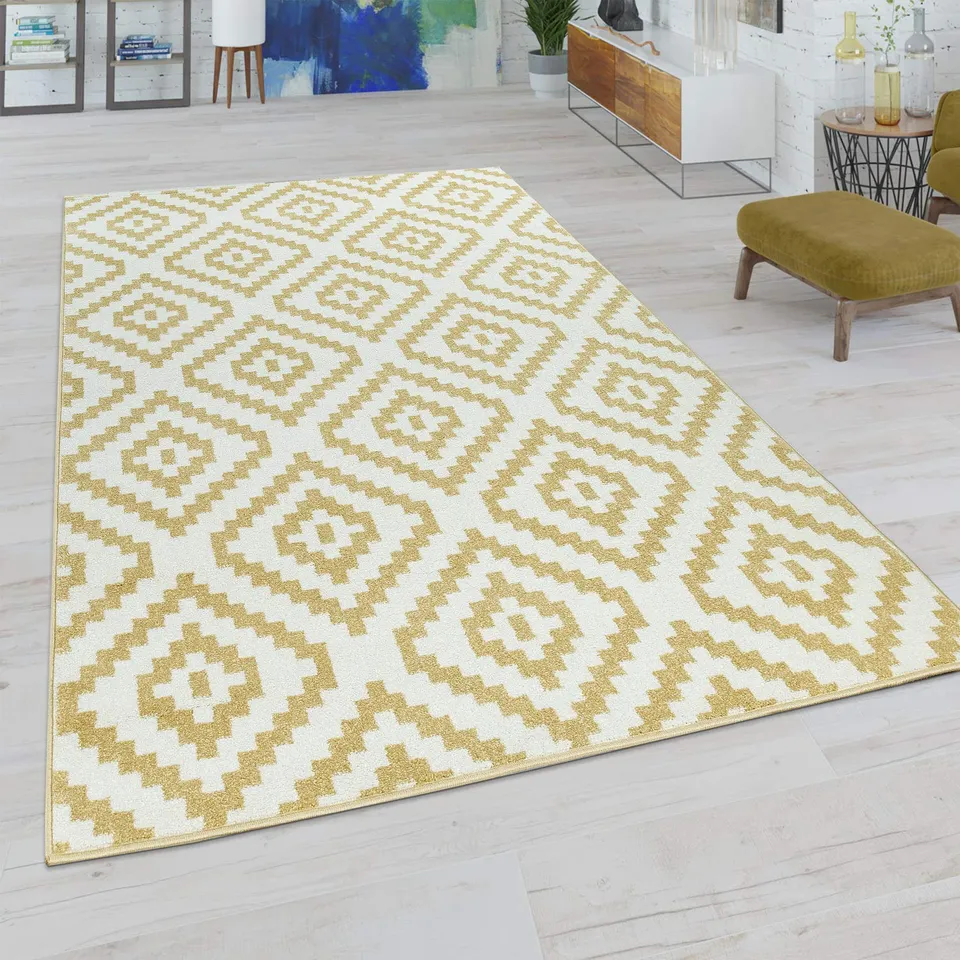 paco-home-wohnzimmer-teppich-rauten-muster-pastell-gelb-wei-60x100-cm-boho-ethno image 1