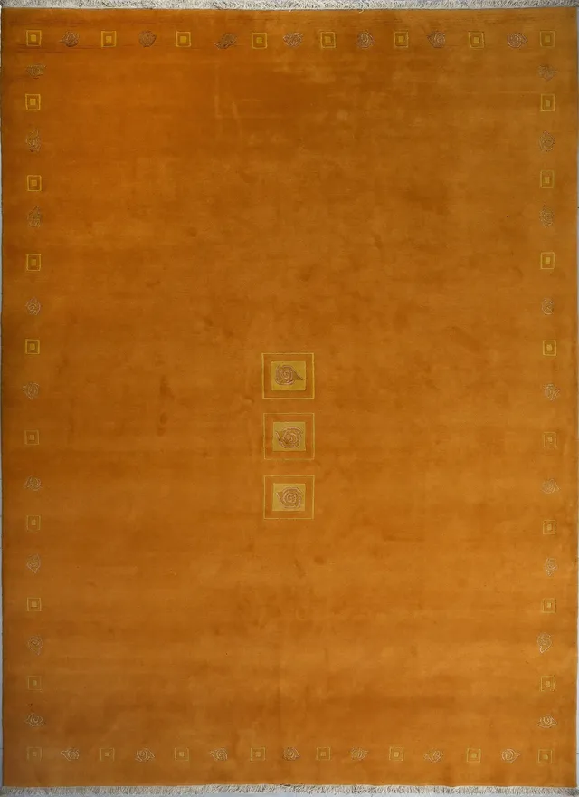 weconhome-tibeter-teppich-gold-gelb-retro-bord-re-handgekn-pft-wolle image 1