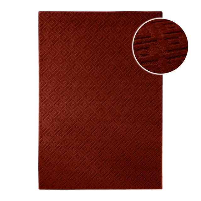 weconhome-castello-two-kurzflor-teppich-schurwolle-purpur-rot image 1