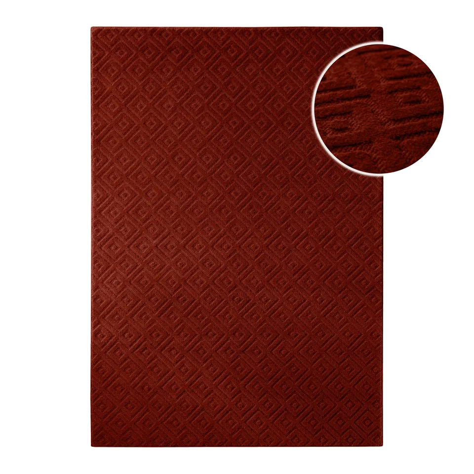 weconhome-castello-two-kurzflor-teppich-schurwolle-purpur-rot image 1