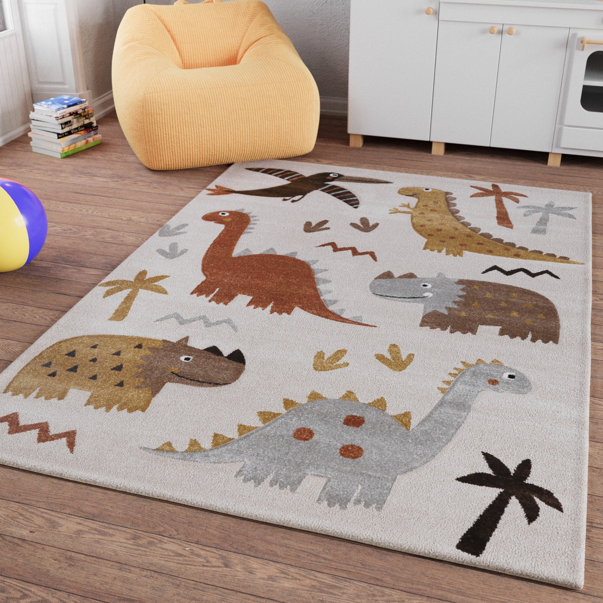 smart-kids-by-weconhome-kinderteppich-t-rex-friends-sand-beige-meliert-gewebt image 2