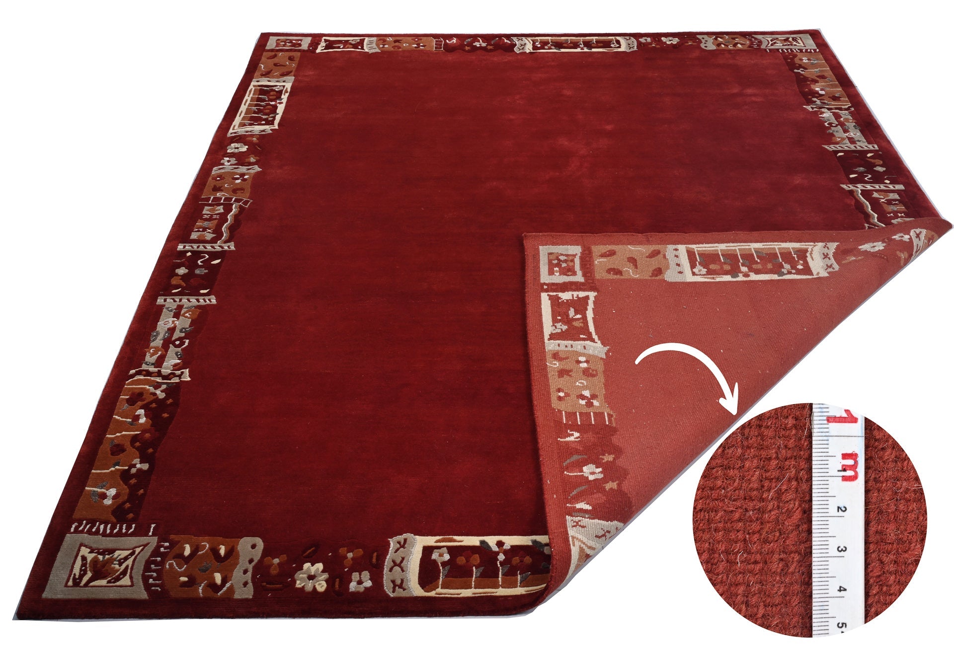 weconhome-tibet-teppich-rot-handgekn-pft-mit-retro-bord-re image 2