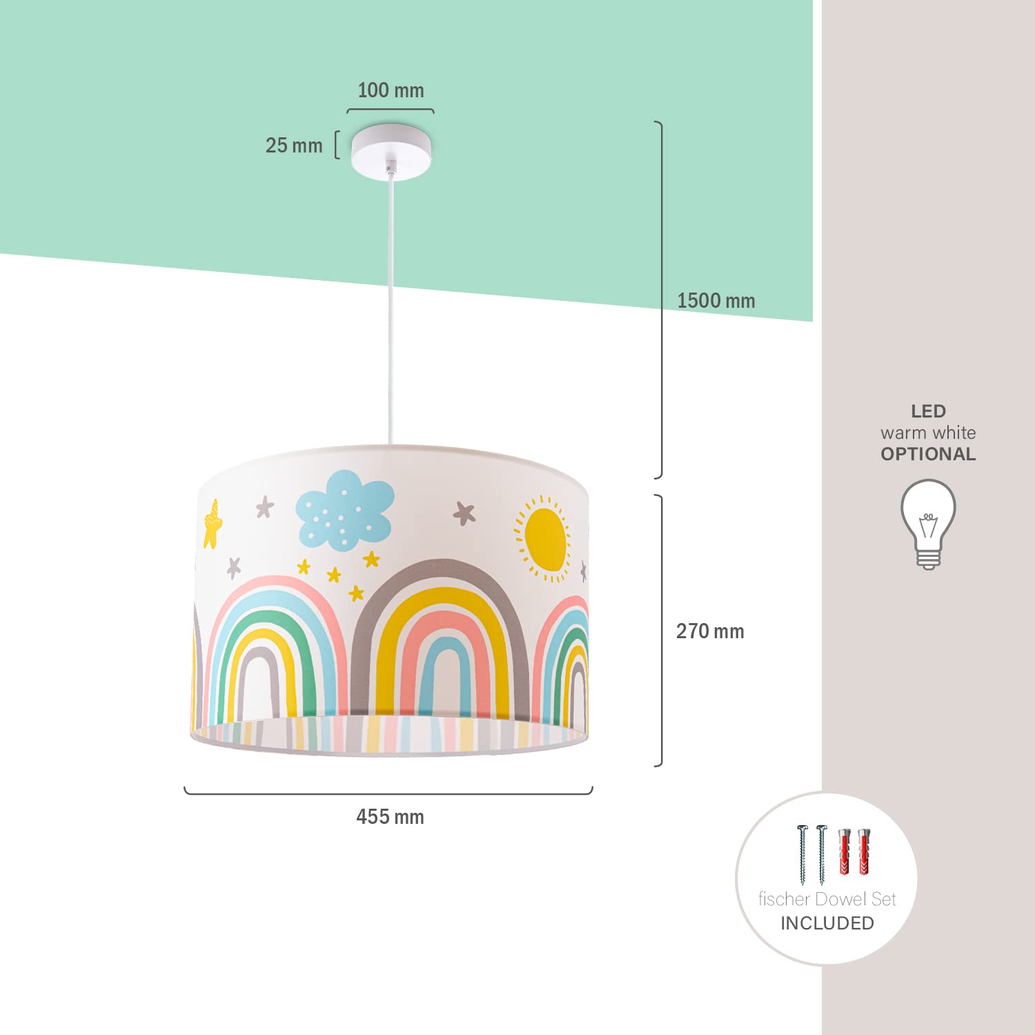 paco-home-kinder-pendelleuchte-stoffschirm-rund-regenbogen-e27-bunt image 3