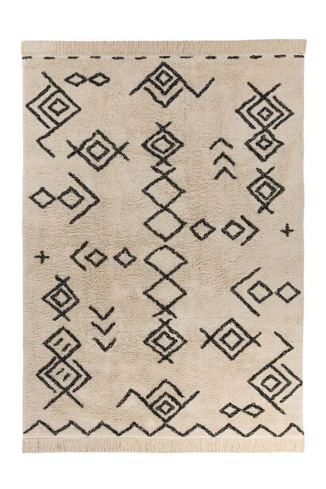 kayoom-mylen-325-creme-schwarz-flachflorteppich-aus-100-baumwolle image 1