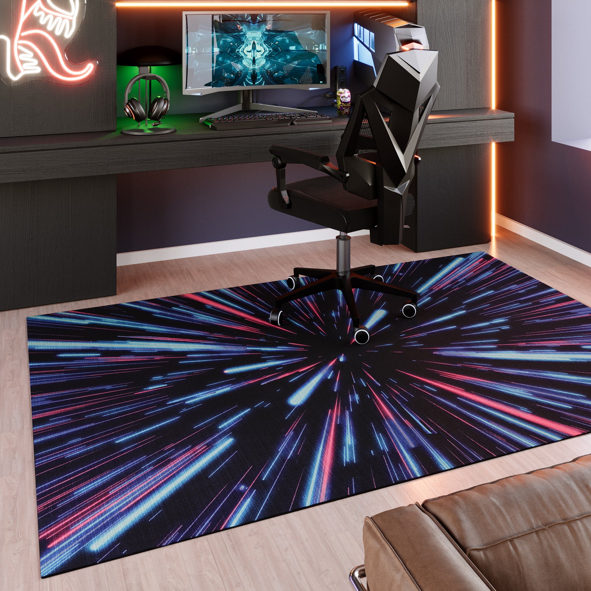 weconhome-neon-horizon-gamerteppich-schwarz-multi-bedruckt-gewebt image 2