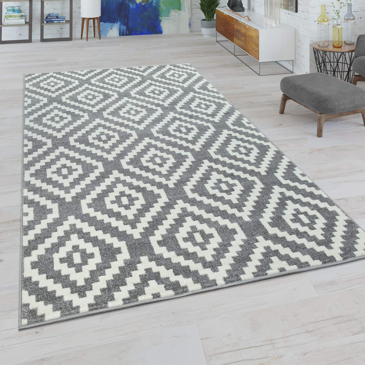 paco-home-wohnzimmer-teppich-rauten-muster-pastell-gelb-wei-60x100-cm-boho-ethno image 4