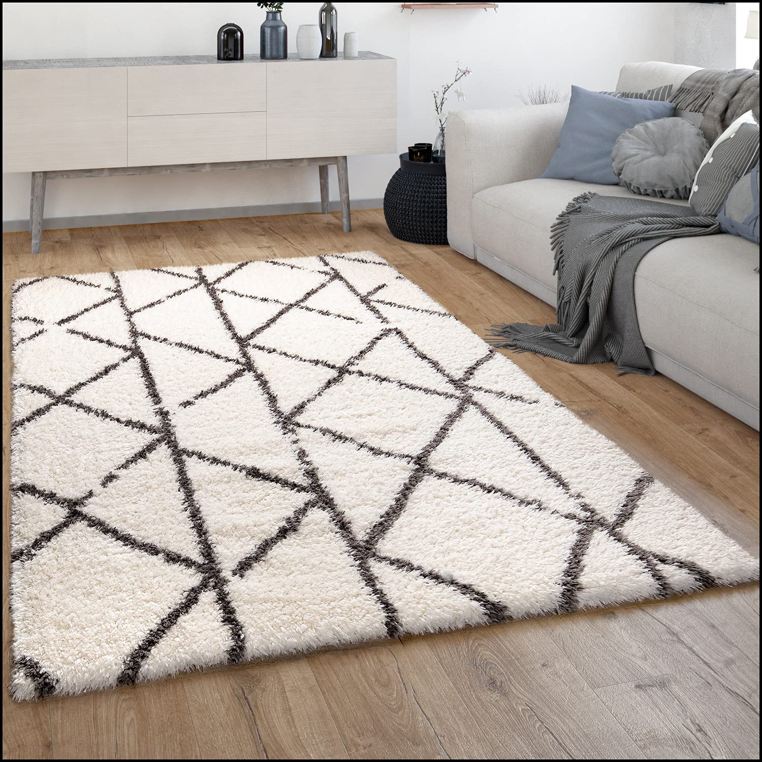 paco-home-hochflor-teppich-shaggy-skandi-rauten-creme-120x160-cm image 6