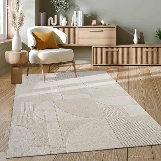 paco-home-metro-kurzflor-teppich-creme-80x150-cm-abstrakt-3d image 1
