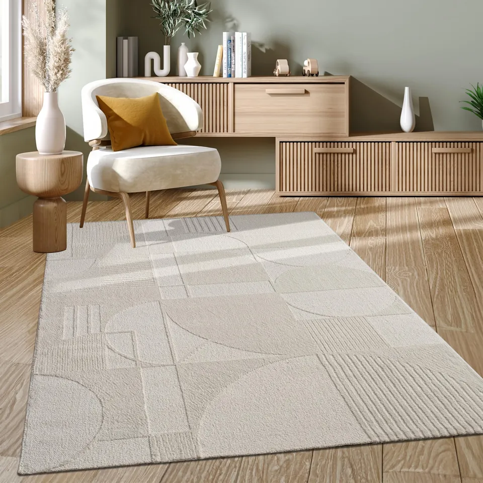 paco-home-metro-kurzflor-teppich-creme-80x150-cm-abstrakt-3d image 1