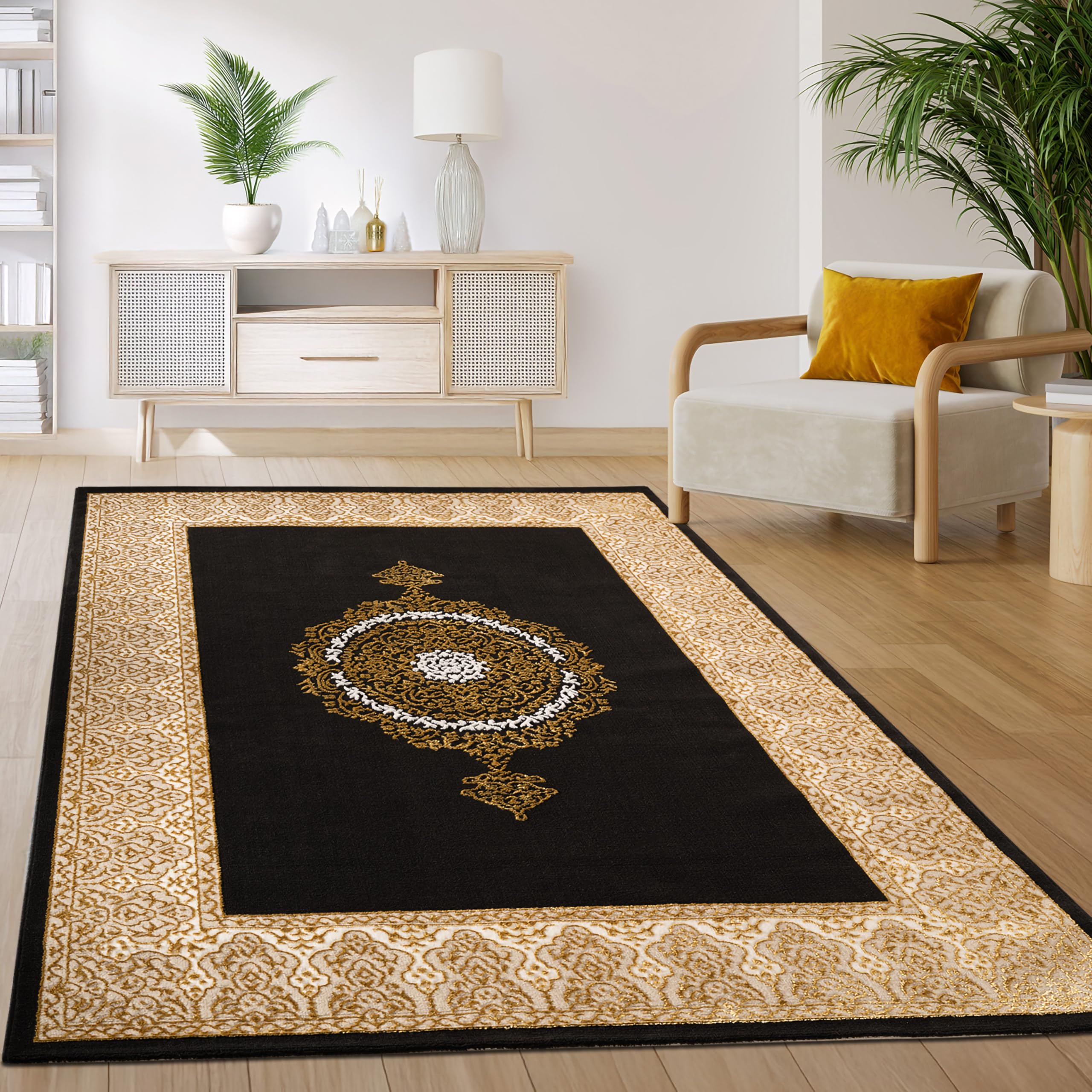 paco-home-teppich-kurzflor-vintage-orientalisch-80x150-cm-schwarz-gold image 1