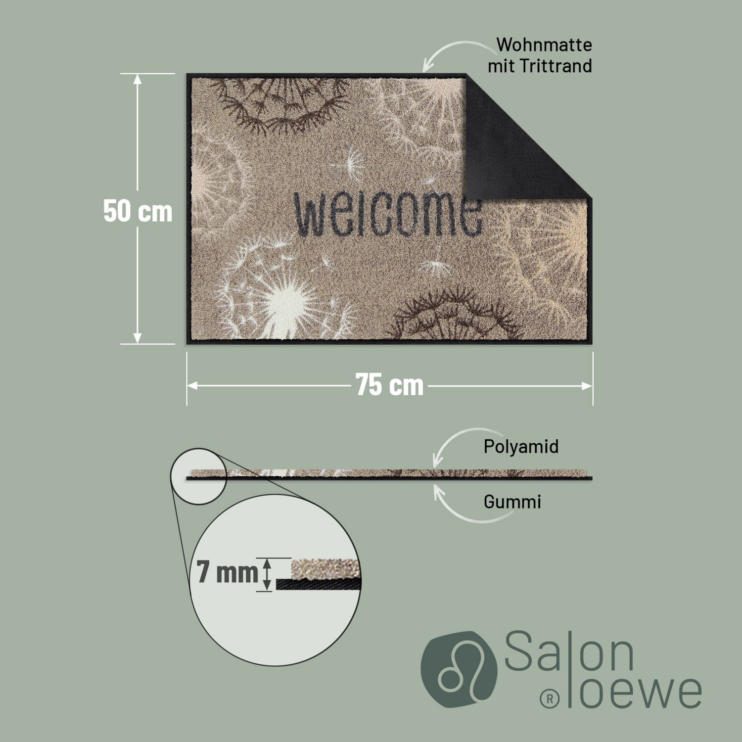 salonloewe-dandelion-welcome-beige-eingangsmatte-50-x-75-cm-pusteblumen-design-s image 4