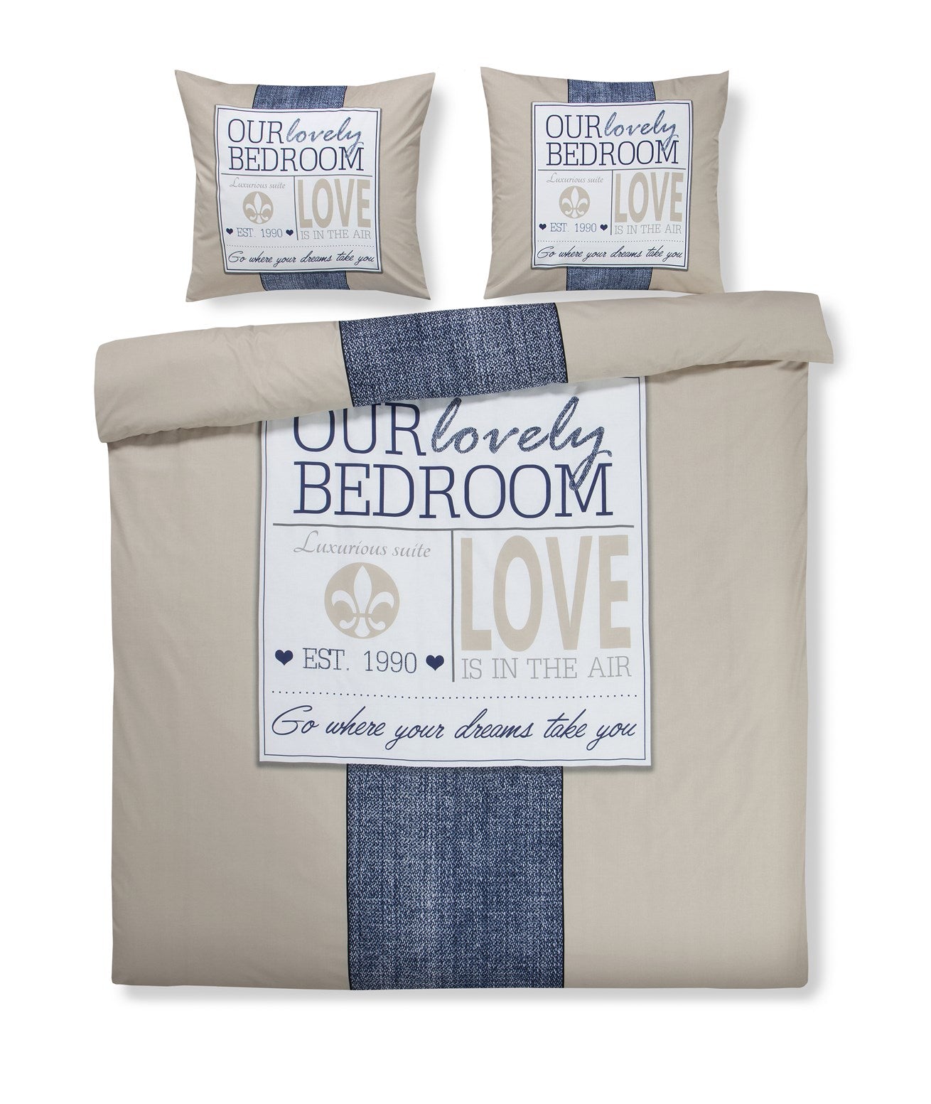 kayoom-bettw-sche-taro-125-beige-blau-135-x-200-cm image 1