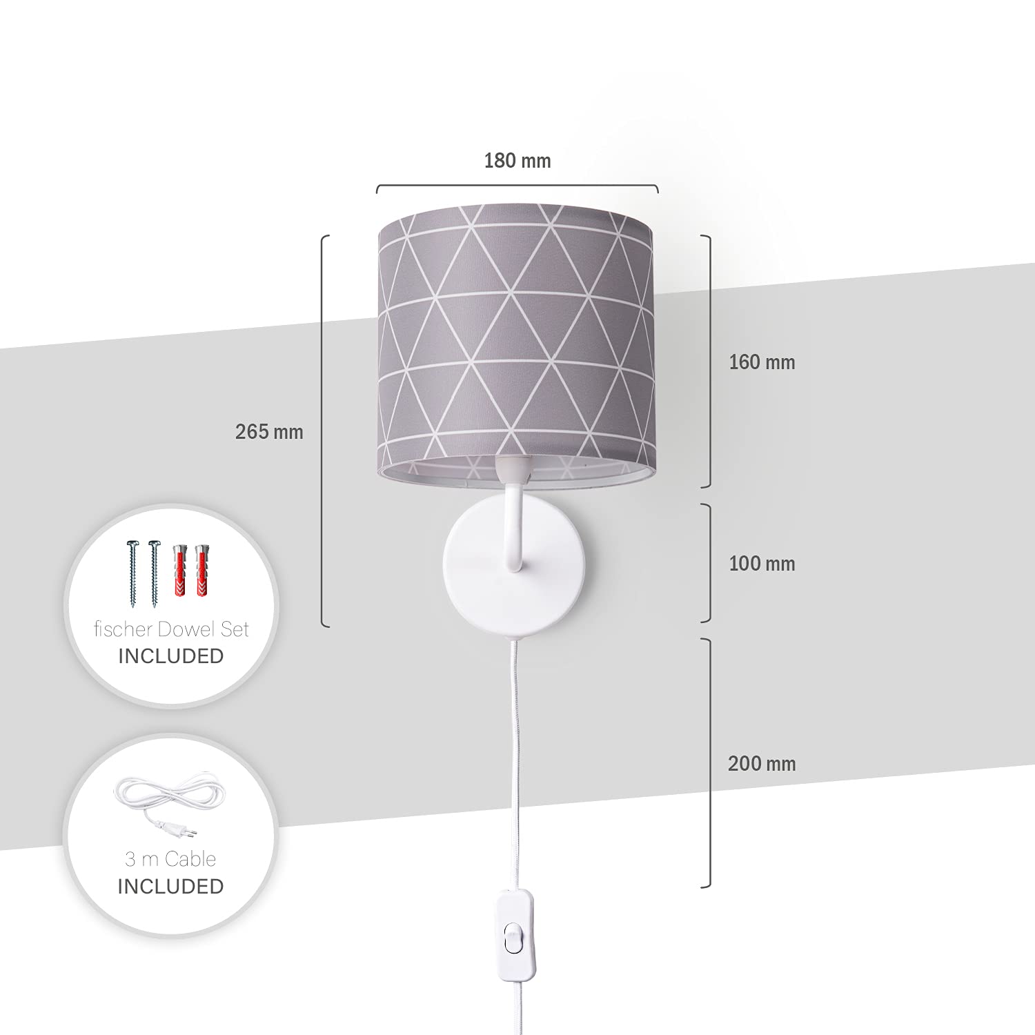 paco-home-volta-wandleuchte-e14-punkte-geometrisch-stoffschirm-mit-stecker image 3