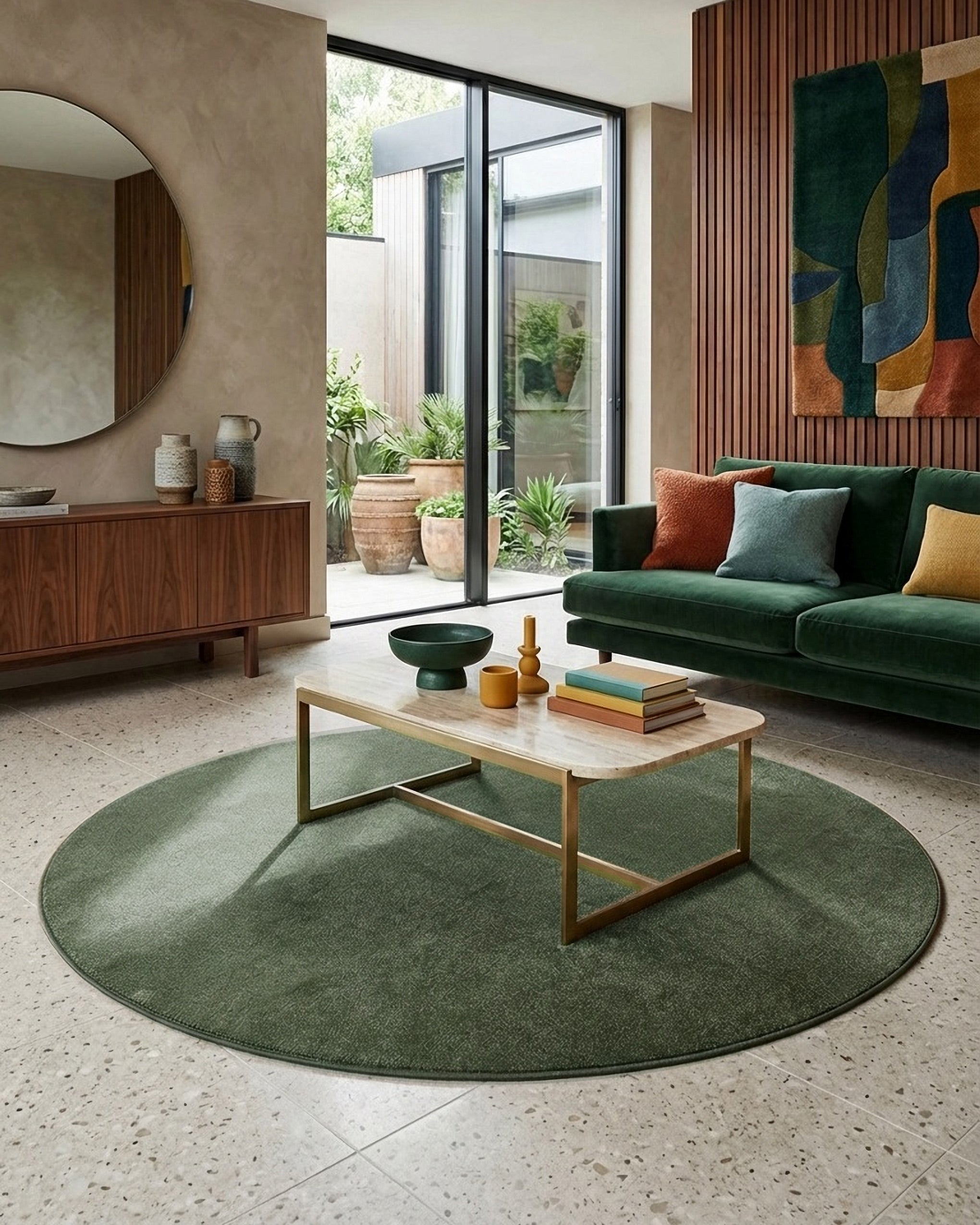 weconhome-homie-living-kurzflorteppich-rund-montepulciano-laub-gr-n-gewebter-pol image 2
