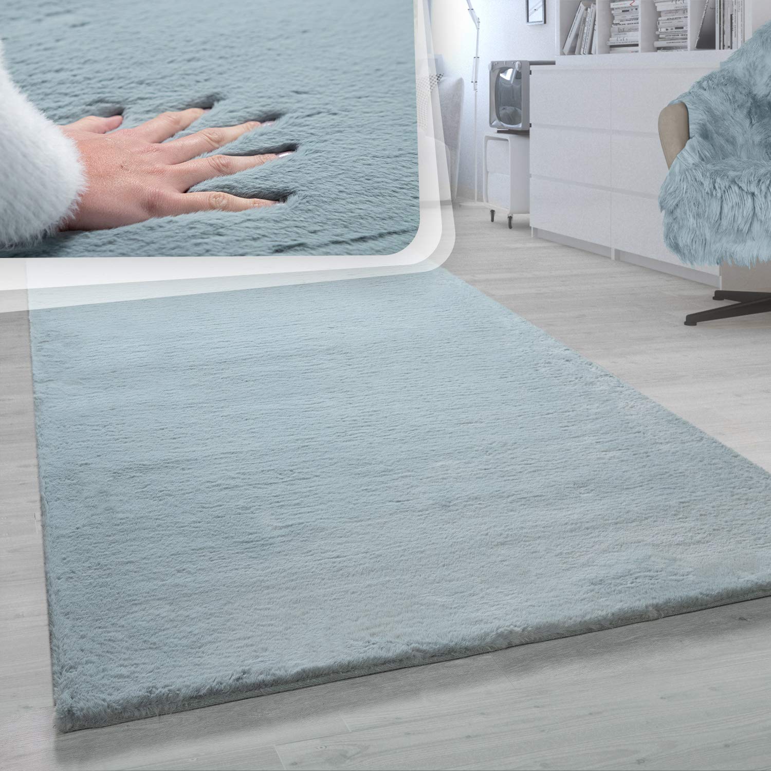 paco-home-rabbit-hochflor-teppich-t-rkis-150x170-cm-oval-kunstfell image 1