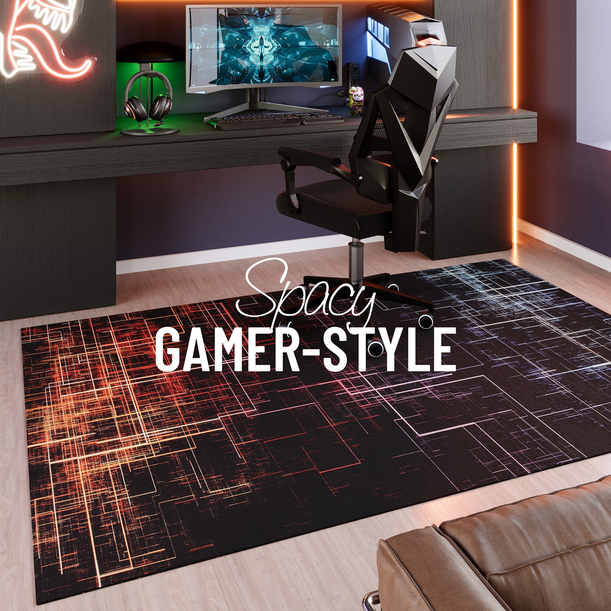 weconhome-gamerteppich-quantum-warp-schwarz-multi-gewebt-antirutsch-oeko-tex image 1