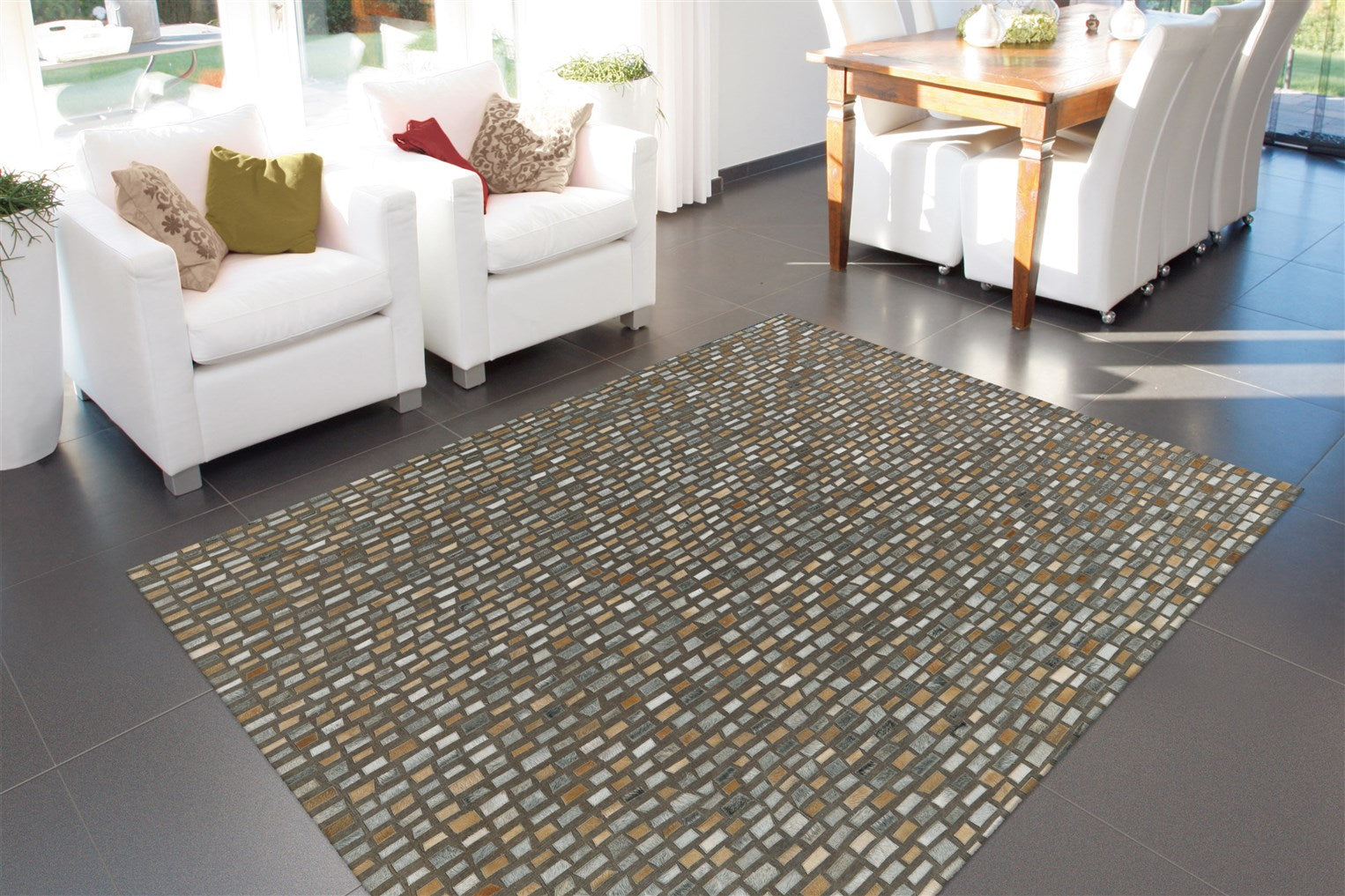 kayoom-wild-8022-flachflorteppich-patchwork-optik-leder-wolle-polyester image 7