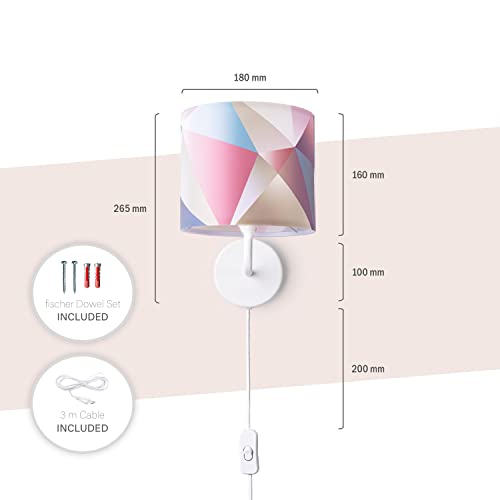 paco-home-volta-wandleuchte-e14-stoffschirm-punkte-geometrisch-mit-stecker-und-k image 7