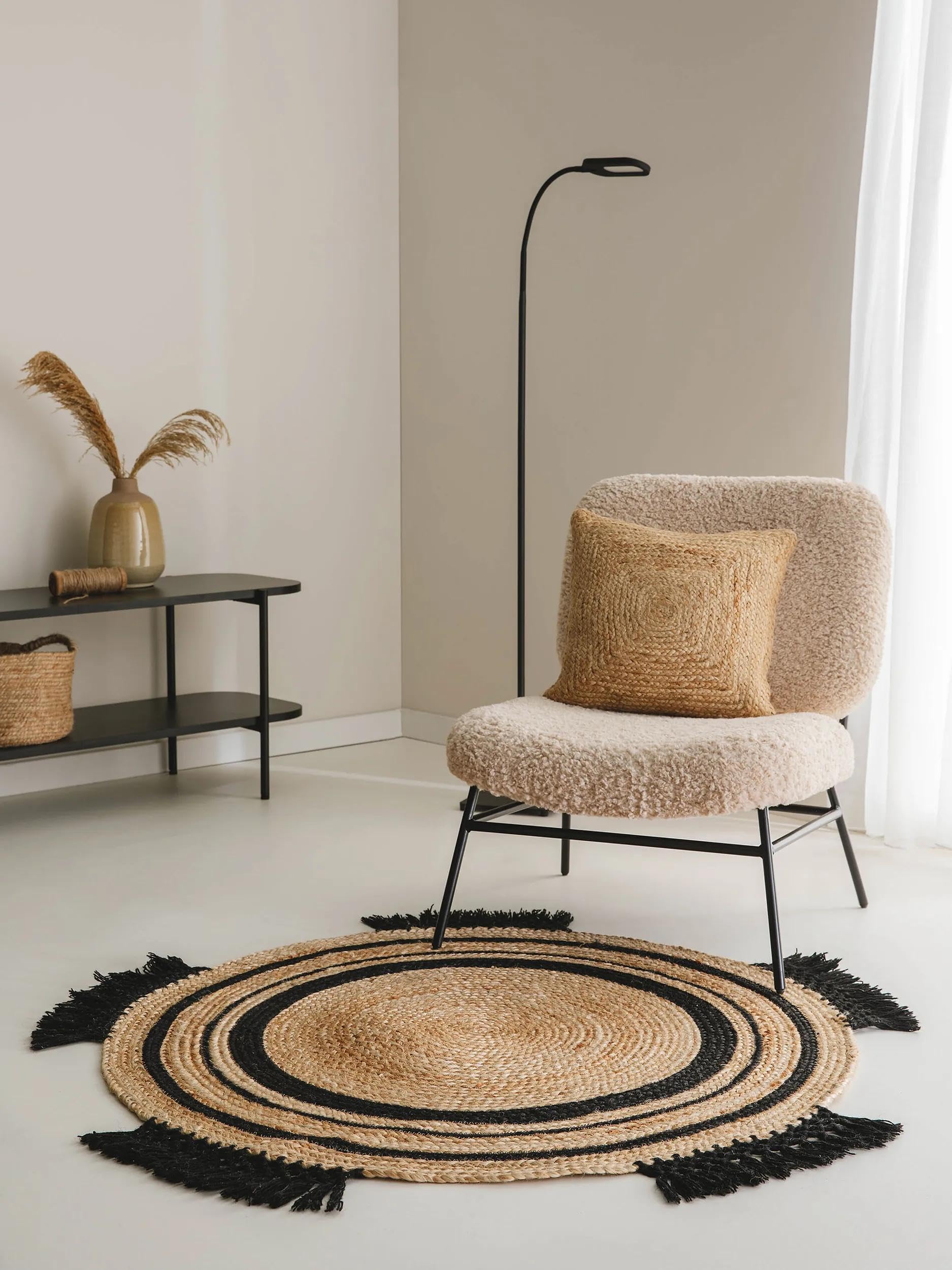benuta-pure-jute-teppich-jutta-natur-schwarz-rund-120-cm-handgewebter-boho-teppi image 1
