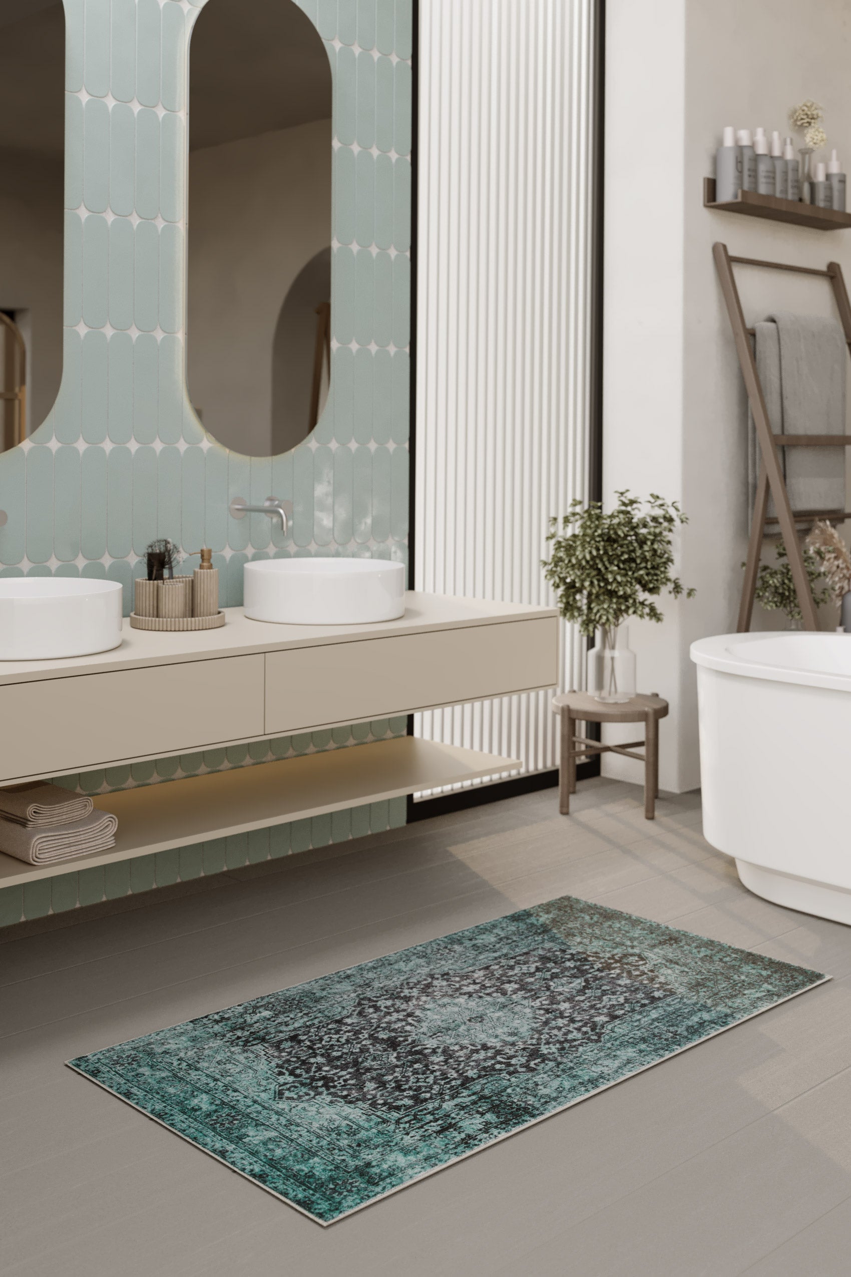 weconhome-badteppich-gr-n-ralph-vintage-oriental-eckig image 6