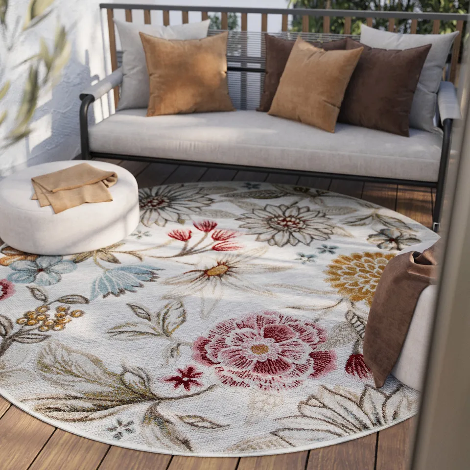 weconhome-abloom-in-outdoorteppich-rund-beige-gewebt-wetterfest-florales-hoch-ti image 1