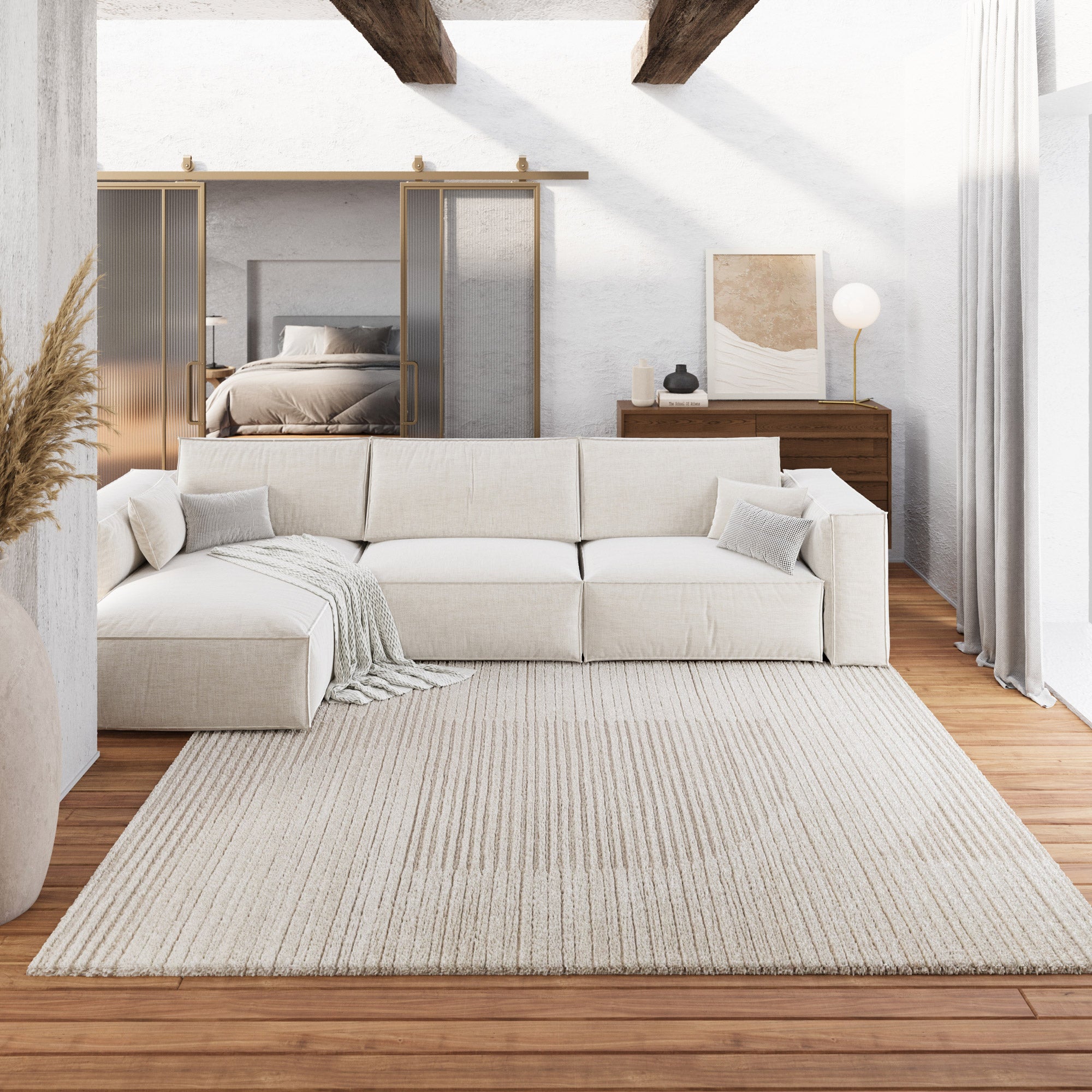 weconhome-kurzflor-teppich-creme-beige-sven-mit-geometrischem-linien-design-oeko image 1