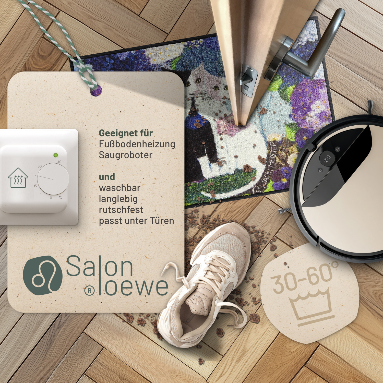 salonloewe-wedding-eingangsmatte-50-x-75-cm-katzenmotiv-mit-bunten-blumen image 3