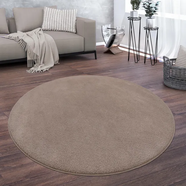 paco-home-kurzflor-teppich-taupe-80-cm-rund-einfarbig image 1