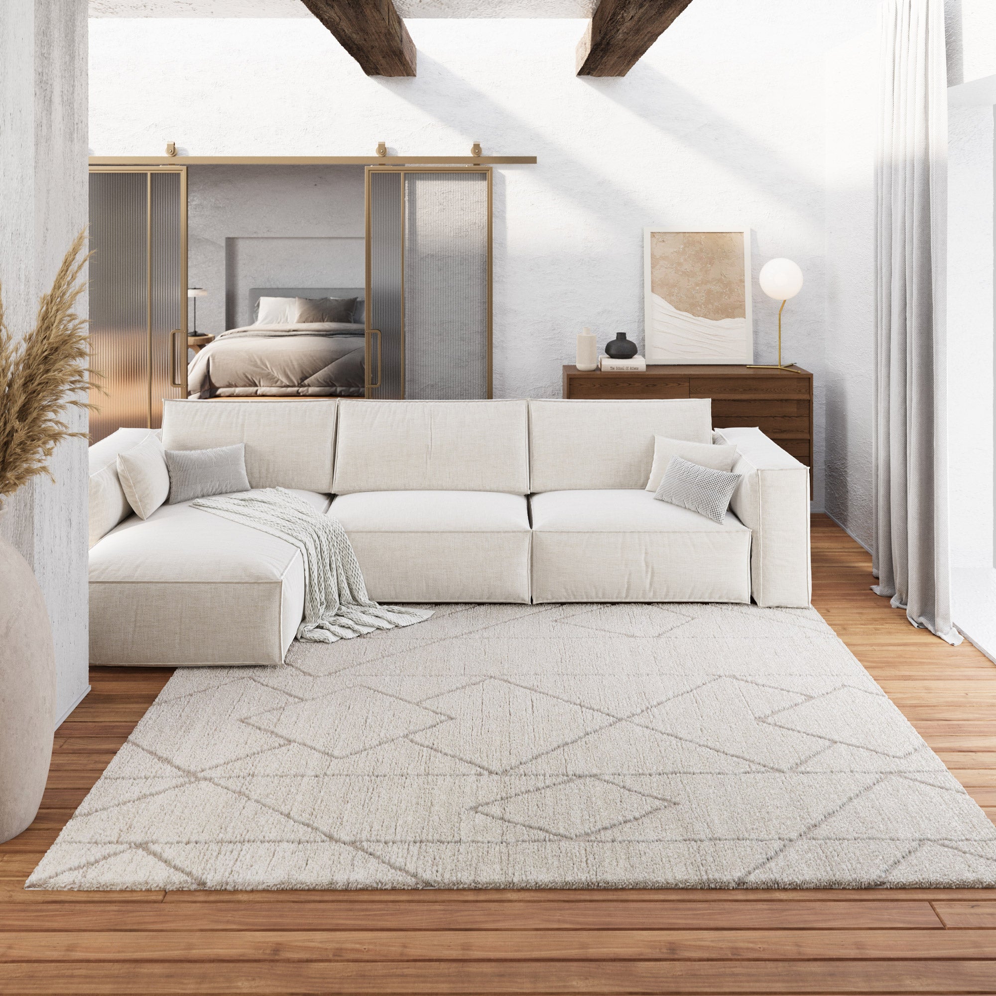 weconhome-kurzflor-teppich-pelle-creme-beige-rauten image 1
