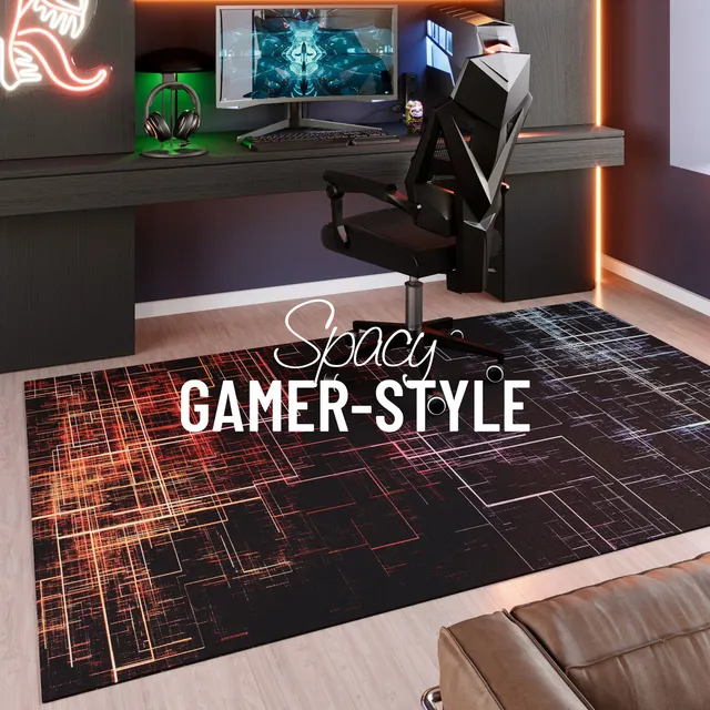 weconhome-gamerteppich-quantum-warp-schwarz-multi-gewebt-antirutsch-oeko-tex image 1