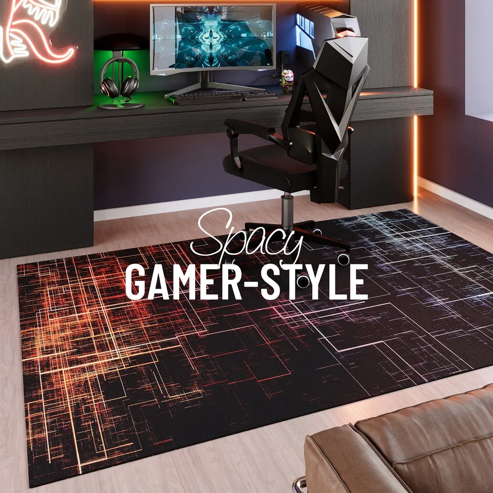 weconhome-gamerteppich-quantum-warp-schwarz-multi-gewebt-antirutsch-oeko-tex image 1