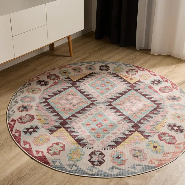 benuta-basic-george-waschbarer-teppich-rund-multicolor-120-cm-kelim image 1
