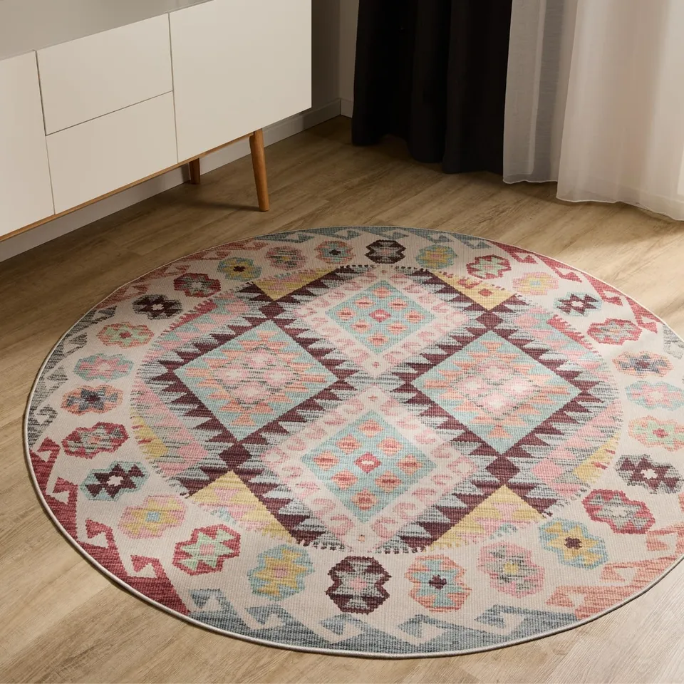 benuta-basic-george-waschbarer-teppich-rund-multicolor-120-cm-kelim image 1