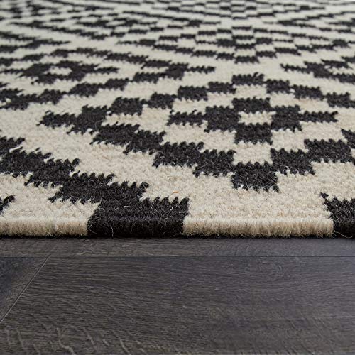 paco-home-skandi-kilim-teppich-60x110-cm-schwarz-wei-rauten-fransen-handgewebt image 6