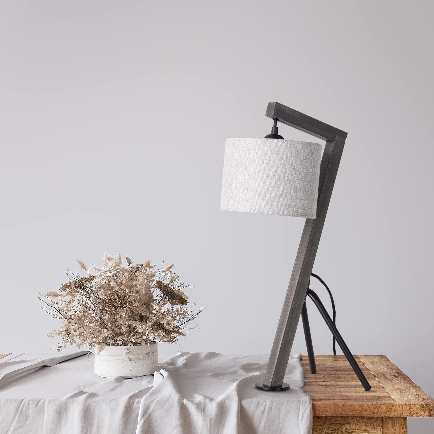 paco-home-holz-tischlampe-e27-mit-stoffschirm-nachttischlampe-retro image 3