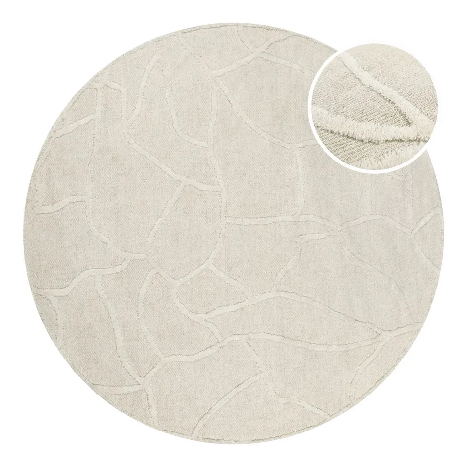 weconhome-hamptons-twentysix-kurzflor-teppich-rund-creme-wei image 1