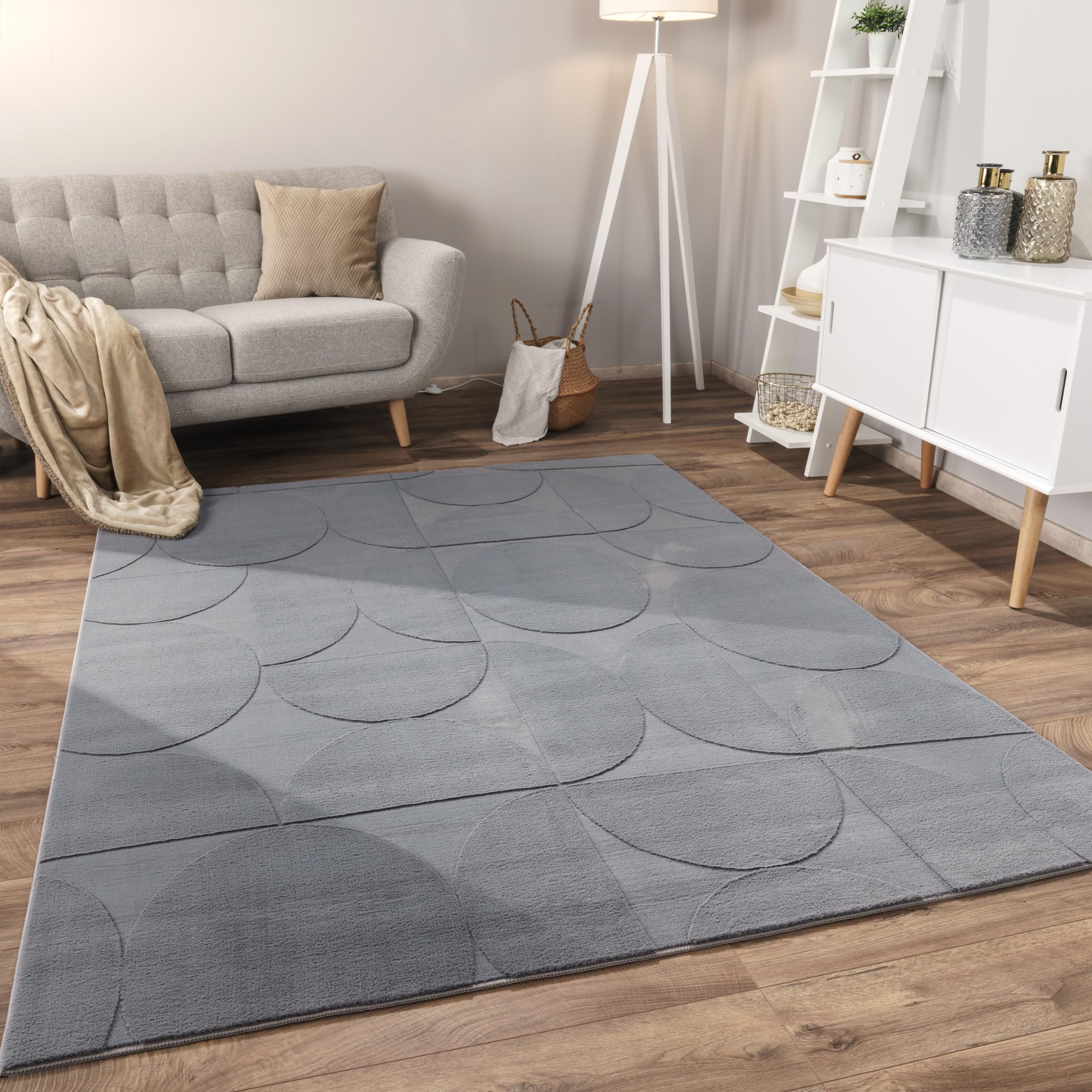 paco-home-skandi-boho-kurzflor-teppich-160x220-cm-anthrazit-rauten image 2
