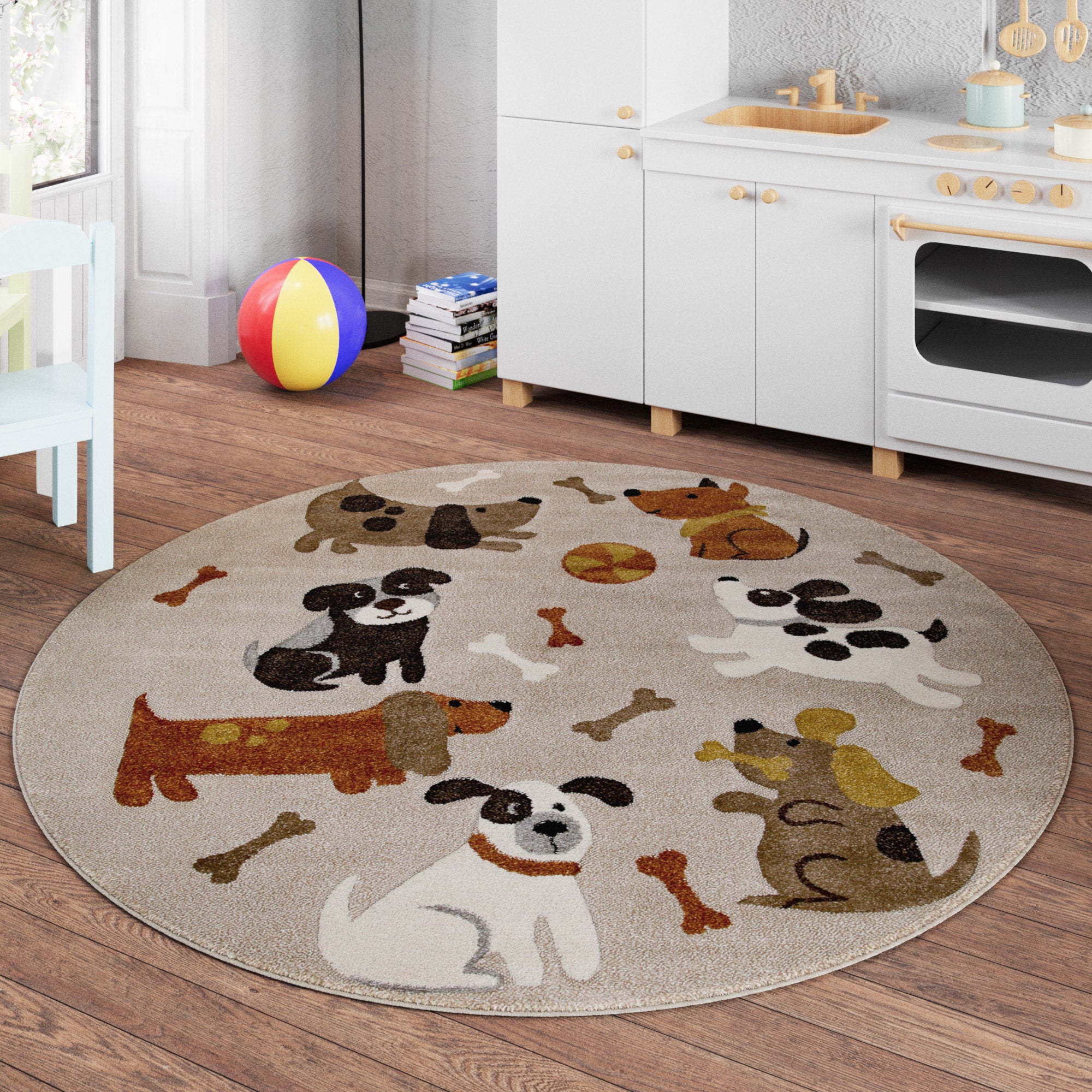 weconhome-smart-kids-rocky-friends-kinderteppich-rund-sand-beige-meliert image 2
