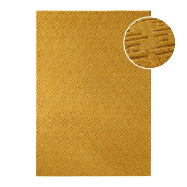 weconhome-kurzflor-teppich-castello-two-gelb-handgewebte-schurwolle-grafisches-r image 1