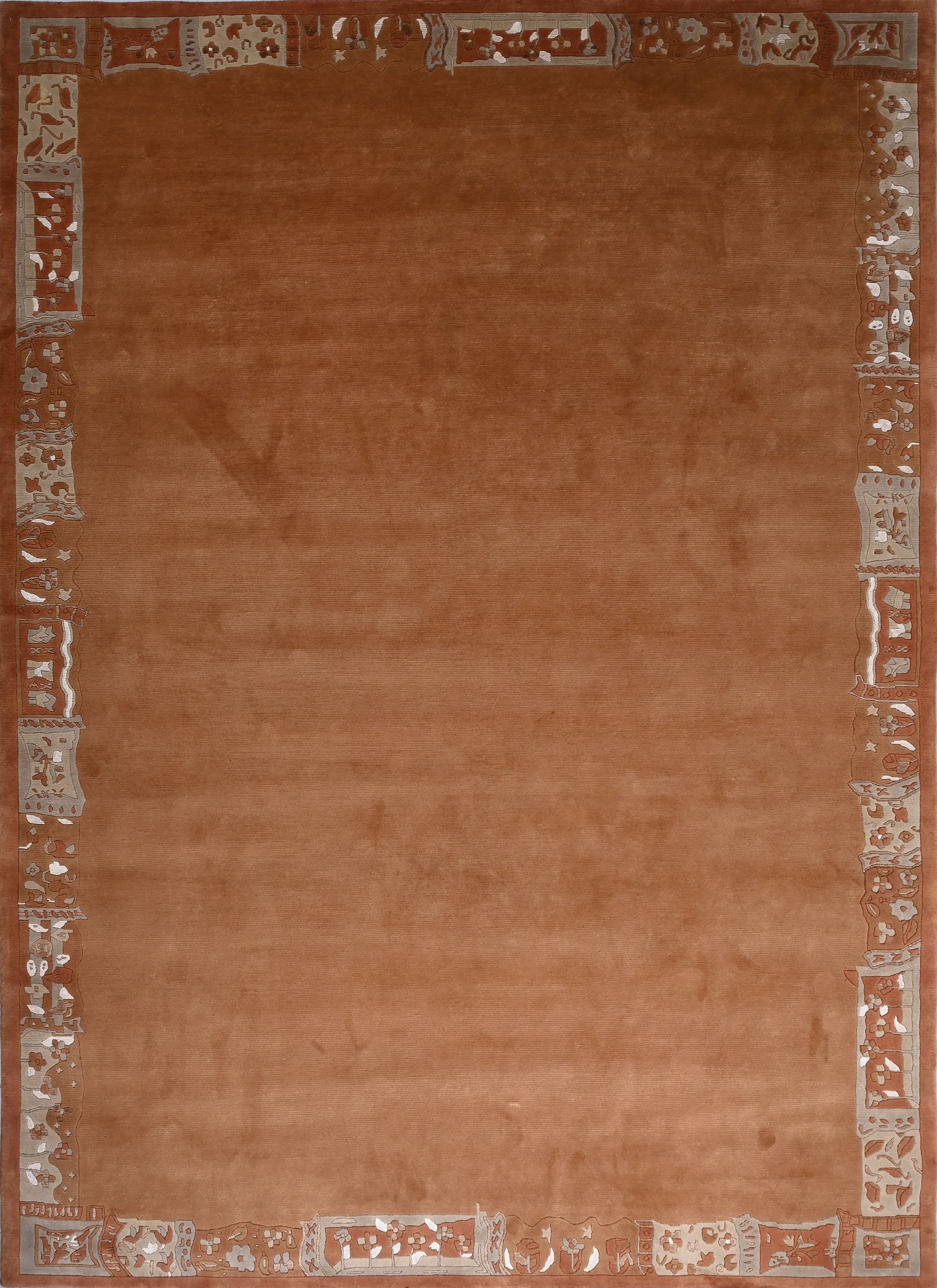 weconhome-handgekn-pfter-tibeter-teppich-rot-terracotta-mit-retro-bord-re-wolle- image 1