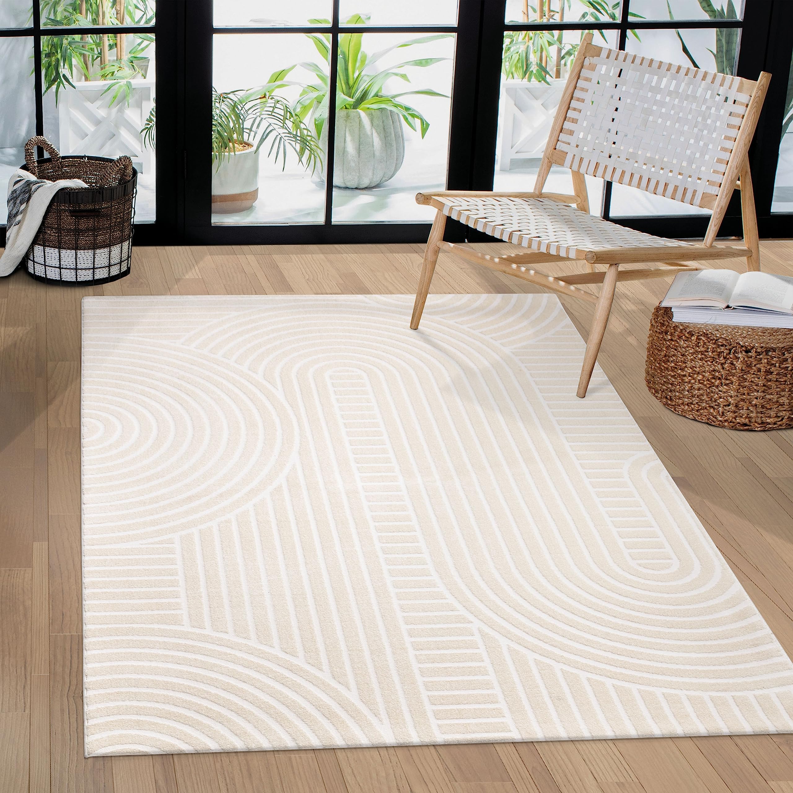 paco-home-teppich-kurzflor-skandi-boho-3d-effekt-creme-6-120x170-cm image 8